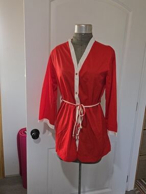 Vintage Pinehurst Lingerie 80s Red/White Nylon Sleepshirt Nightgown, SIZE M